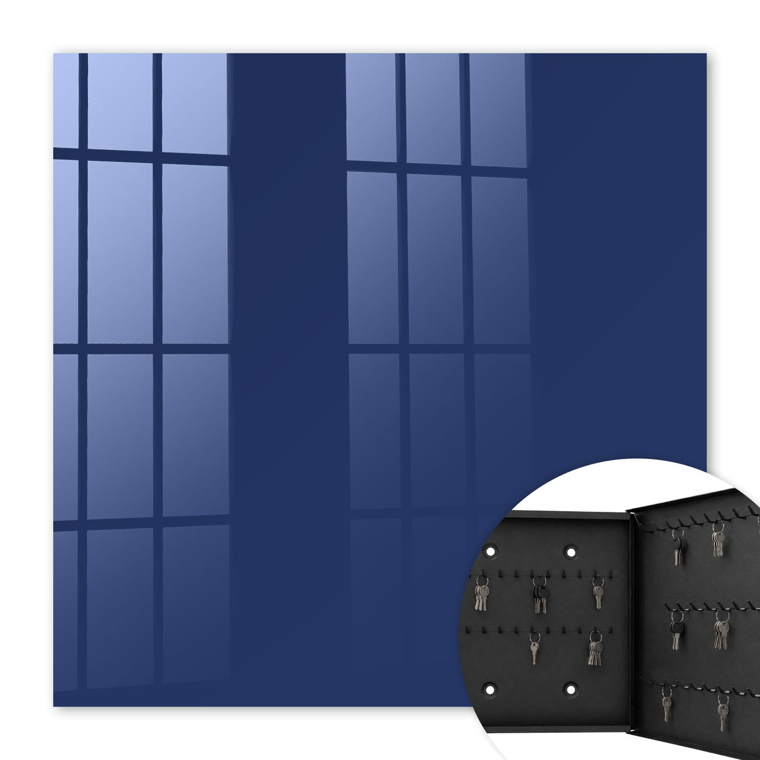 SCHLÜSSELBOX Schwarz 30x30 cm- Türöffnung nach rechts - Leuchtendes Marineblau - Dunkelblau, Metall (30/30/5cm) - TULUP
