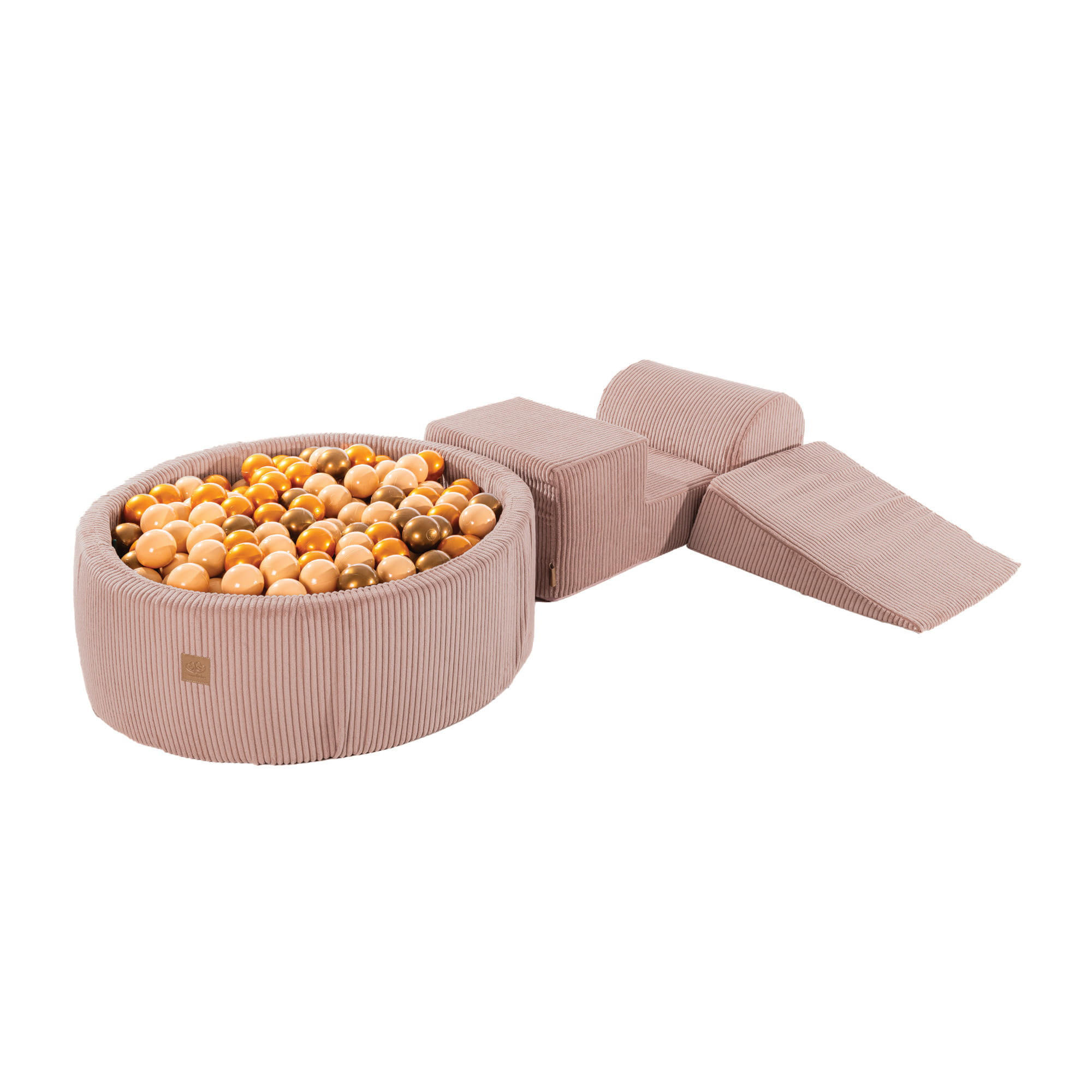 BÄLLEBAD mit Schaumstoff Bausteinen, Aesthetic, Rosa - Beige/Goldfarben, Textil (230/45/30cm) - MeowBaby