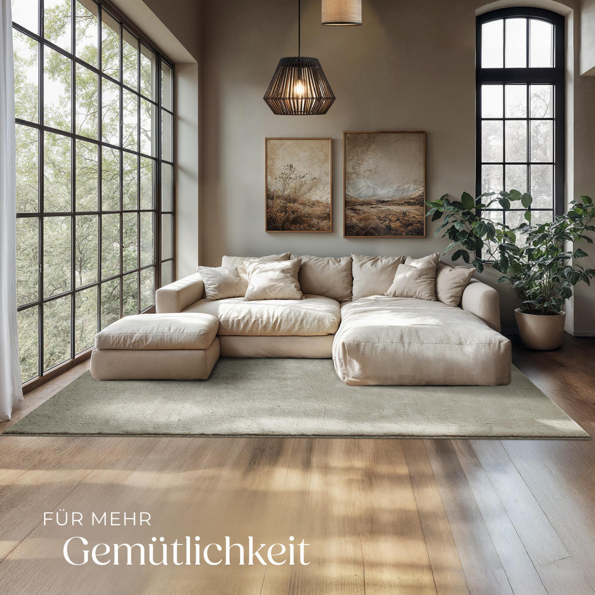 KURZFLORTEPPICH Soft Zone,rutschfeste Unterseite,Sand - Sandfarben, Textil (230/160cm) - tectake