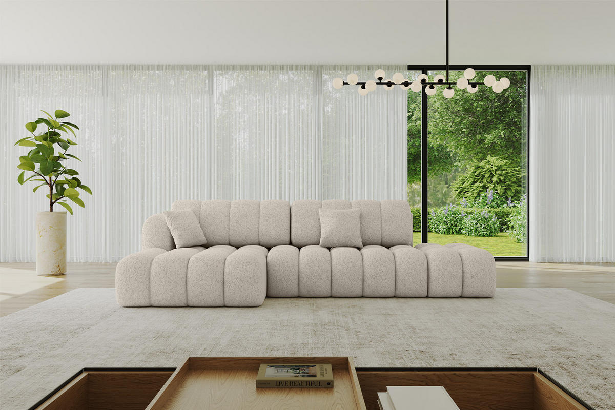 ECKSOFA mit Schlaffunktion Ottomane Links OLEA-L2 321x164x75 Beige Tissu - Schwarz/Sahara, Holzwerkstoff/Kunststoff (321/164cm) - ALTDECOR