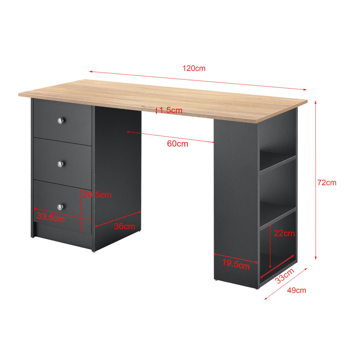 SCHREIBTISCH Lemberg - Dunkelgrau/Beige, Holzwerkstoff (49/120/72cm) - [en.casa]