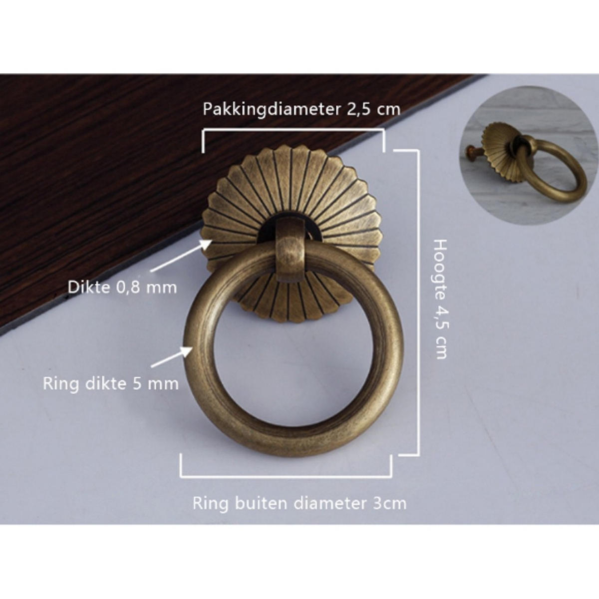BLUMEN-RINGKNAUF 6er-Set Bronze Messing 25 x 25 x 45 mm Schublade Möbel - Bronzefarben, Metall (2.5/4.5/2.5cm) - MCBOSON