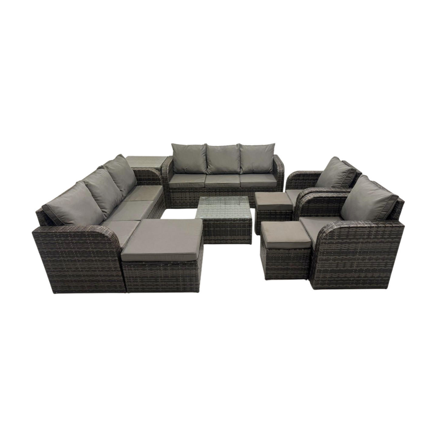 GARTENTISCHGRUPPE Polyrattan Dunkelgrau 9-teilige - Dunkelgrau/Grau, Glas/Kunststoff - Fimous