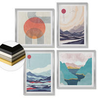 WANDBILDER 4er Set - 50x50 cm & 40x60 cm Silberner Rahmen - Japanische Berglandschaften - Silberfarben, Kunststoff (50/50cm) - ArtPrintCave