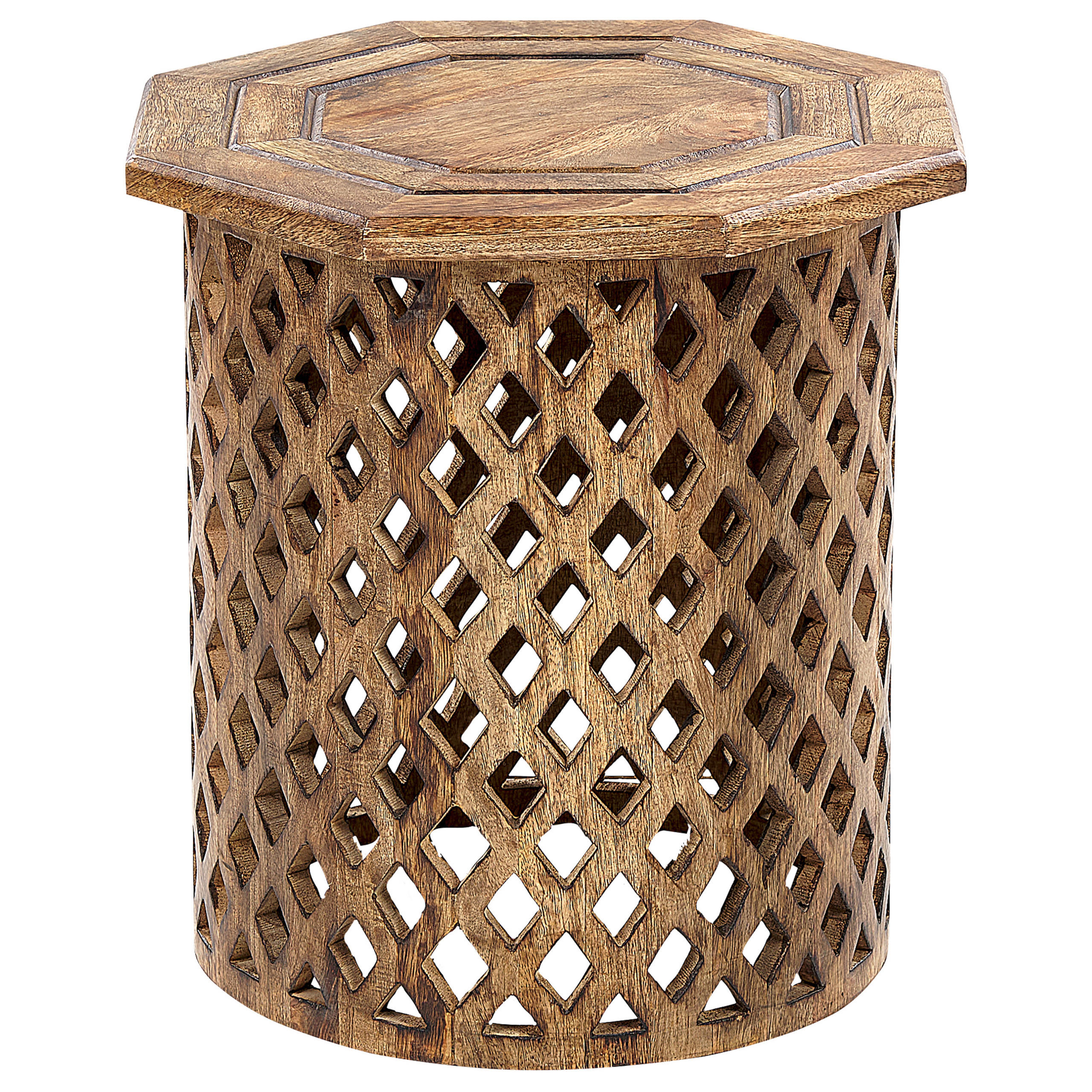 BEISTELLTISCH Mangoholz dunkler Holzfarbton rund 42 cm Khanpur - Dunkelbraun, Holz (42/42/46cm) - Beliani