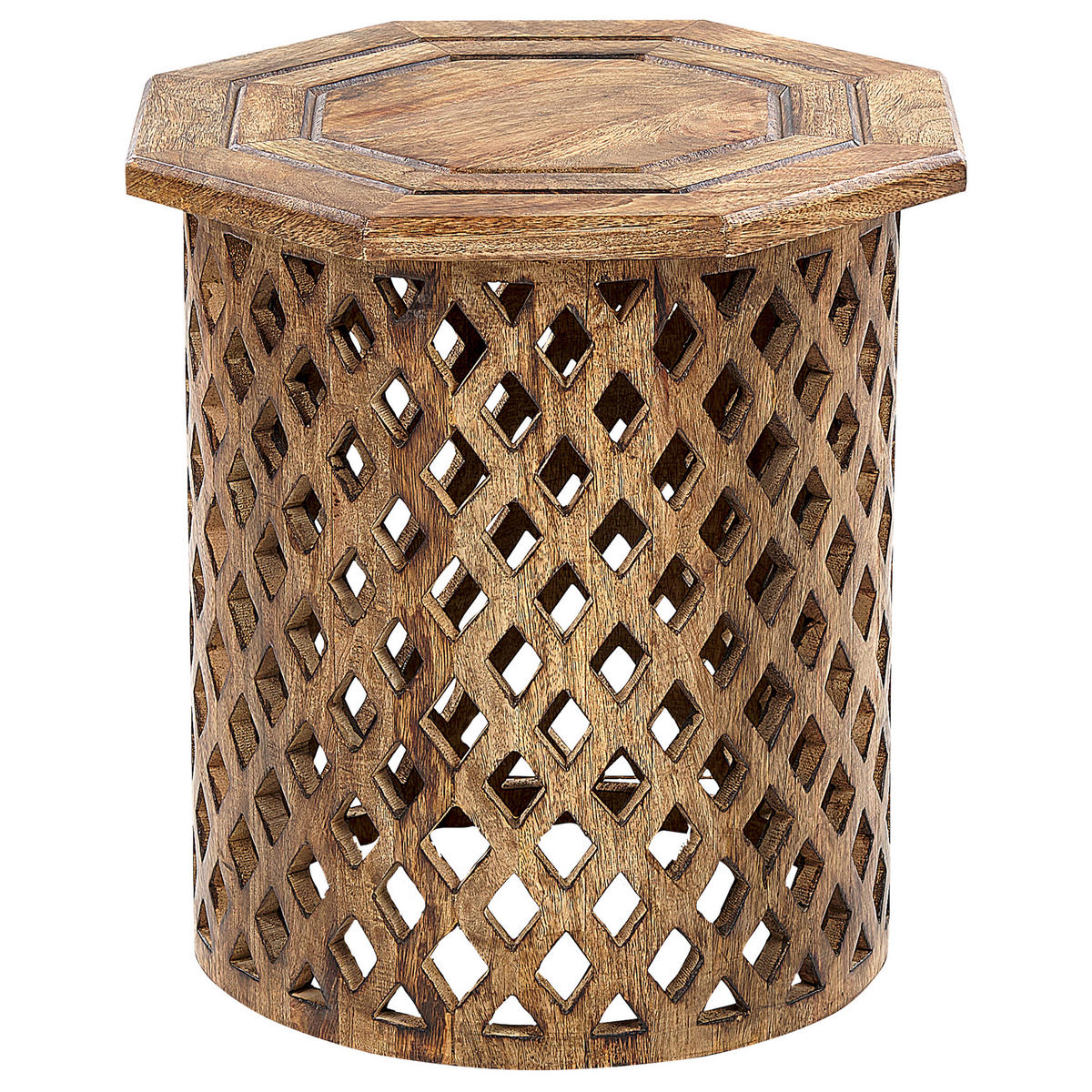 BEISTELLTISCH Mangoholz dunkler Holzfarbton rund 42 cm Khanpur - Dunkelbraun, Holz (42/42/46cm) - Beliani