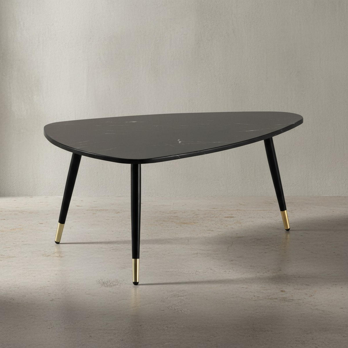 COUCHTISCH mit Marmor Optik, Dreibein, Metall-Gestell, Dreieckig, Schwarz 90x60x41 cm - Schwarz, Holzwerkstoff/Metall (60/90/41cm) - KADIMA DESIGN
