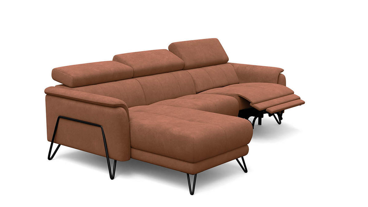 ECKSOFA RODEN 4-Sitzer mit Relax, braun, Veloursstoff - Braun, Holz/Textil (268/92cm) - Wozimo