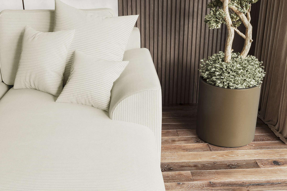 ECKSOFA GUSTO Cordstoff Creme Rechts inkl. Schlaffunktion - Chromfarben/Creme, Kunststoff/Textil (295/194cm) - 99rooms