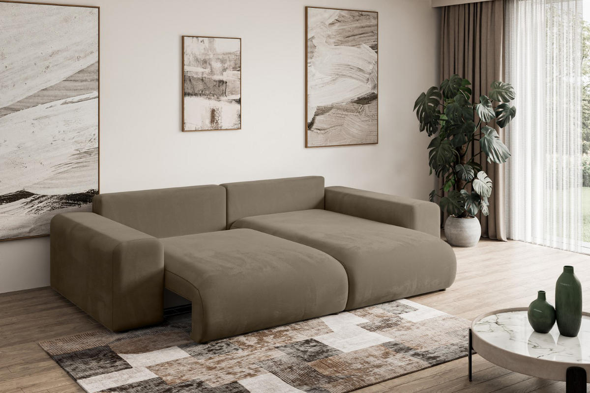 ECKSOFA Ottomane rechts ESKAR-L 266x176x84 Braun Velours - Schwarz/Braun, Holzwerkstoff/Kunststoff (176/266cm) - ALTDECOR