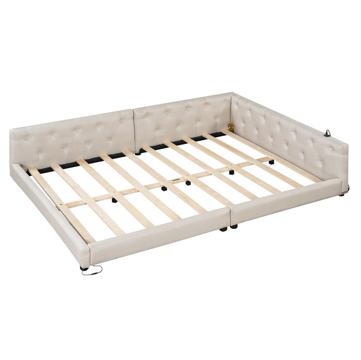 POLSTERBETT 140/200 cm mit LED-Beleuchtung, USB- und USB-C-Anschluss, Lattenrost und Knopfheftung, Beige - Beige, Textil (140/200cm) - Redom