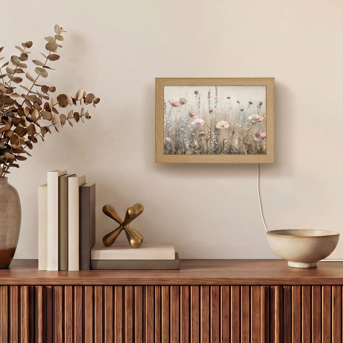 NÁSTĚNNÁ LAMPA Květiny - růžová - moderní - béžová 20x15 cm - starorůžová, kompozitní dřevo (20/15/8cm) - OnlyWow