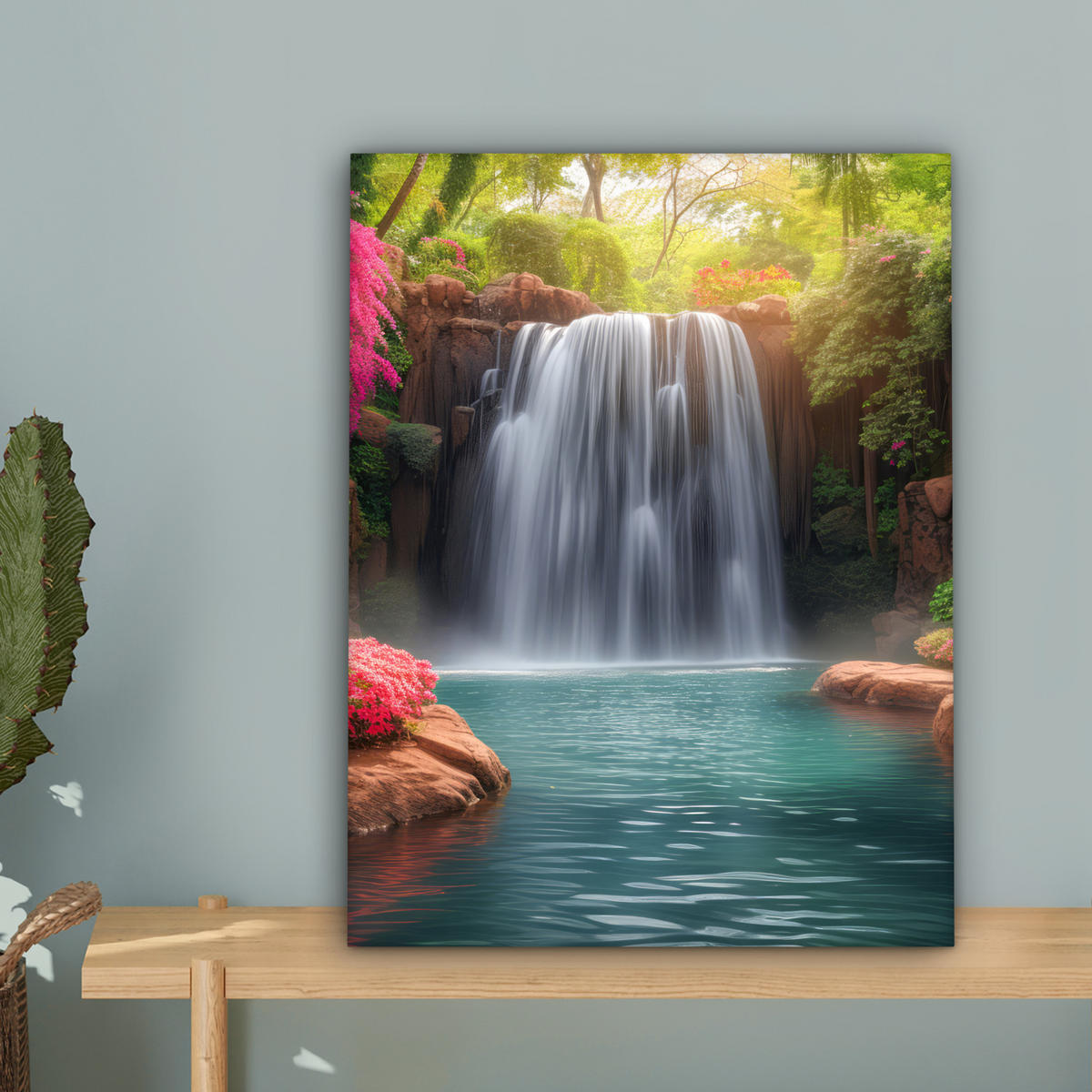 LEINWANDBILD Wasserfall - Natur - Pflanzen - Dschungel - Wasser Room Decor 30x40 cm - Grün, Textil (30/40cm) - MuchoWow