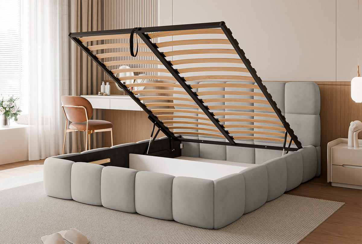 POLSTERBETT Mostar 180x200 cm, Hellgrau - Hellgrau, Textil (180/200cm) - Fedve