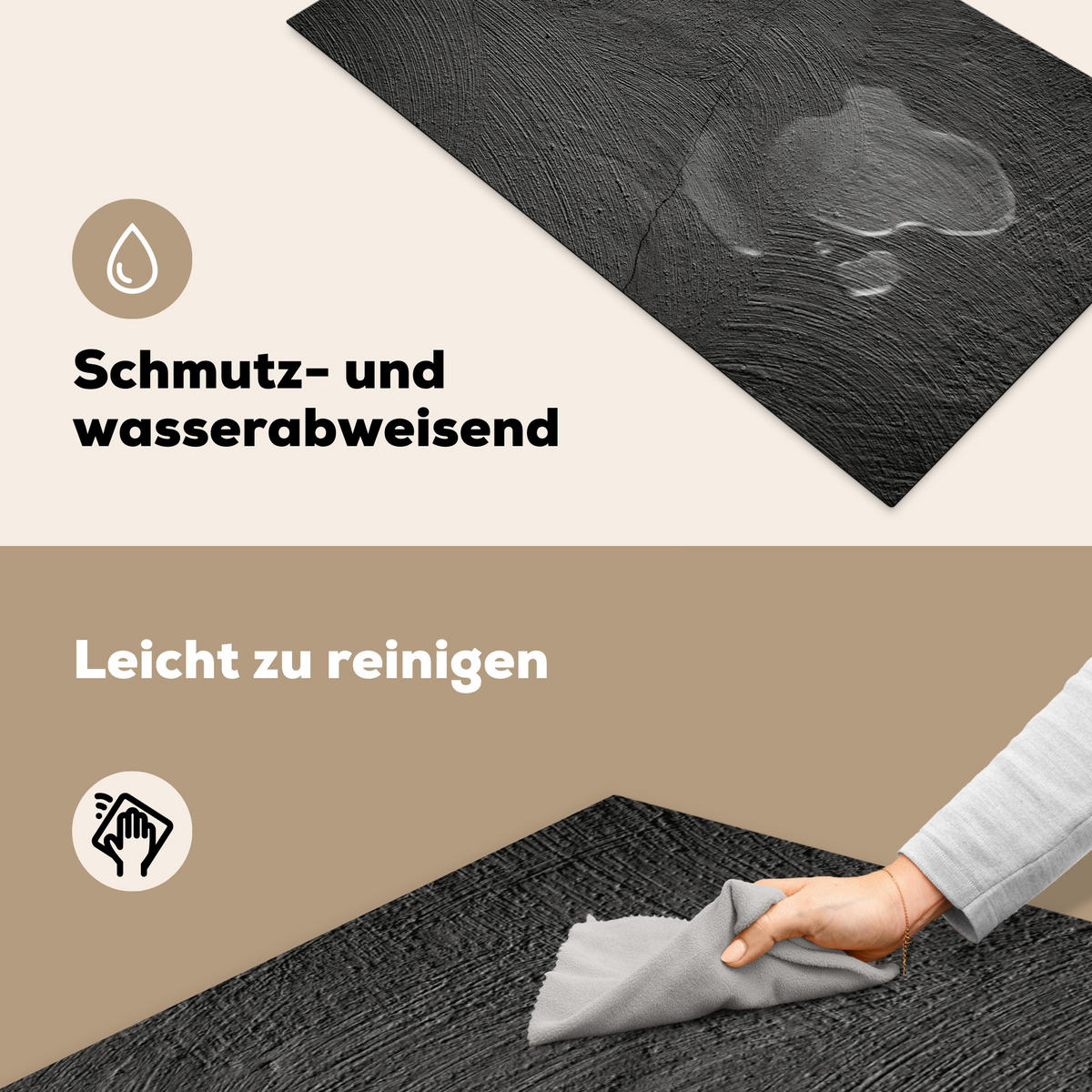 HERDABDECKPLATTE Beton - Schwarz - Industriell Ceranfeldabdeckung 90x52 cm - Anthrazit, Kunststoff (90/52/0.2cm) - MuchoWow