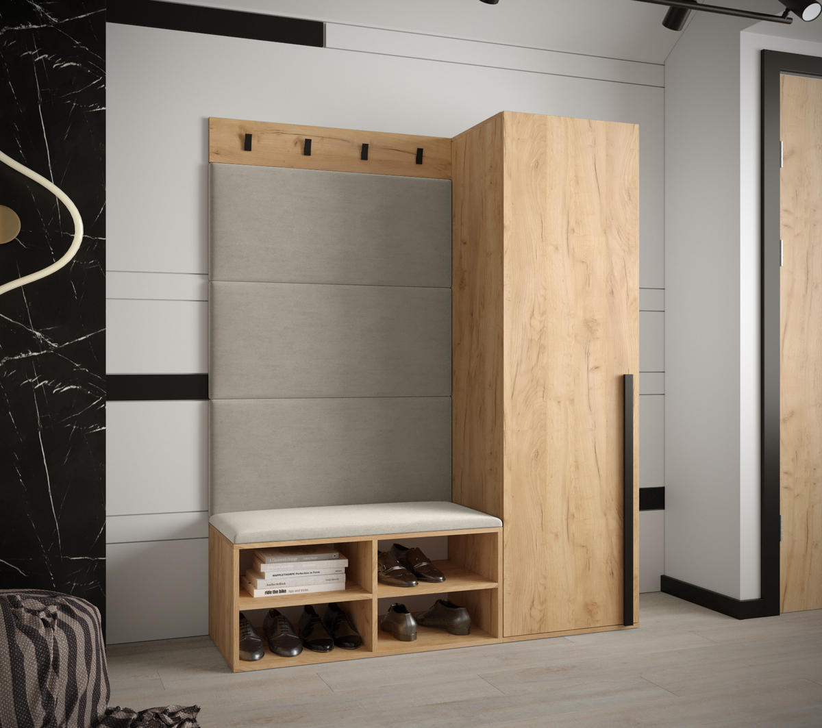 GARDEROBEN-SET 134/184/42 - Eichefarben/Creme, Holz/Kunststoff (134/184/42cm) - MÖBEL KRYSPOL
