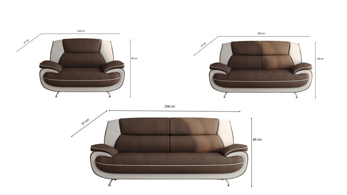 SOFAGARNITUR 3+2+1, Stoff Kronos, Braun + Weiß, Palermo - Braun, Holz (198/89/87cm) - Kaiser Möbel