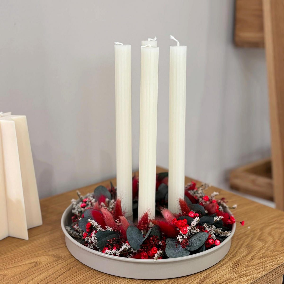 TROCKENBLUMEN kranz "Eukalyptus Joy" in grün rot - Rot, Naturmaterialien (5cm) - Lykke & You