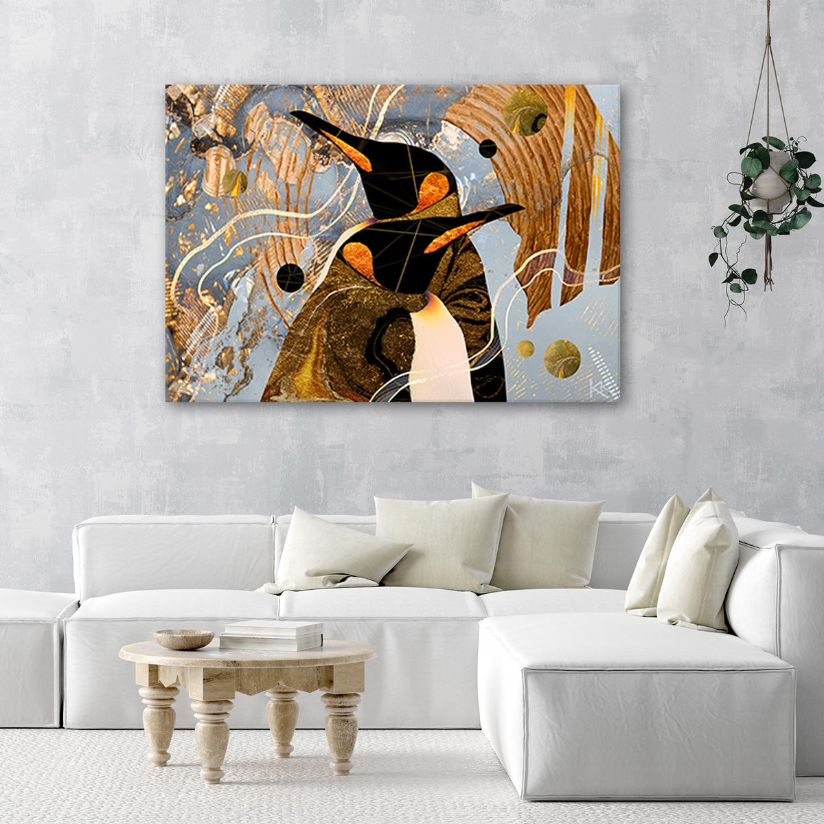 WANDBILD goldene penguine abstraktion - Goldfarben, Textil (60/40cm) - Feeby