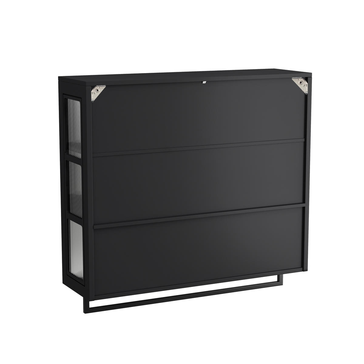 KÜCHENOBERSCHRANK 88x26x82.5 cm in Schwarz aus Sicherheitsglas mit geriffeltem Glas & Handtuchstange - Schwarz, Holzwerkstoff (88/82.5/26cm) - Modfu