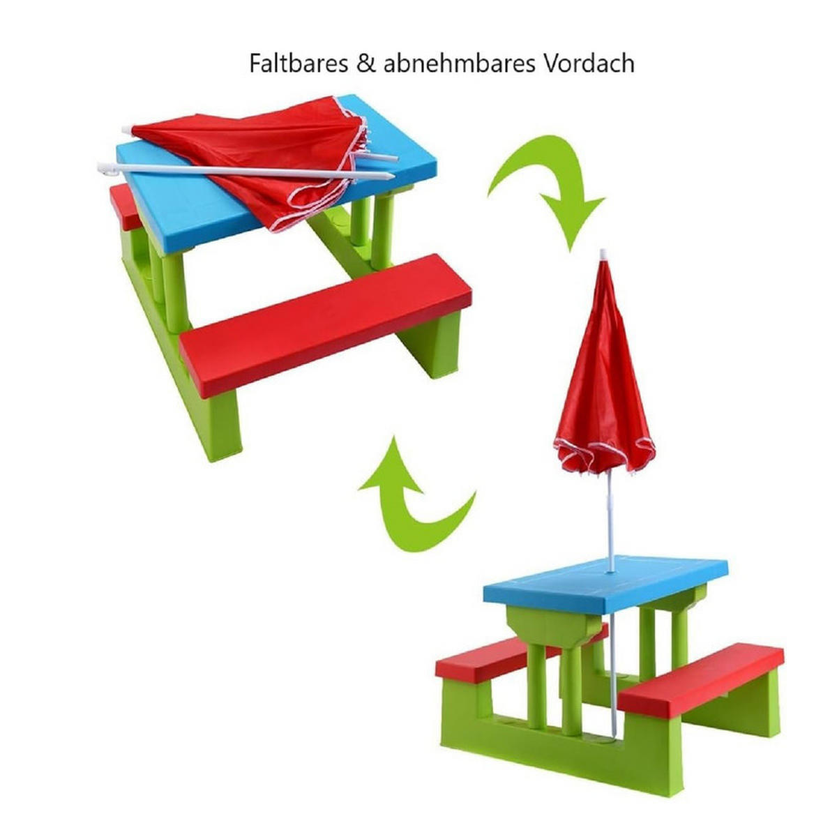 KINDER-GARTENSITZGRUPPE mit Sonnenschirm bunt - Multicolor, Kunststoff - COSTWAY