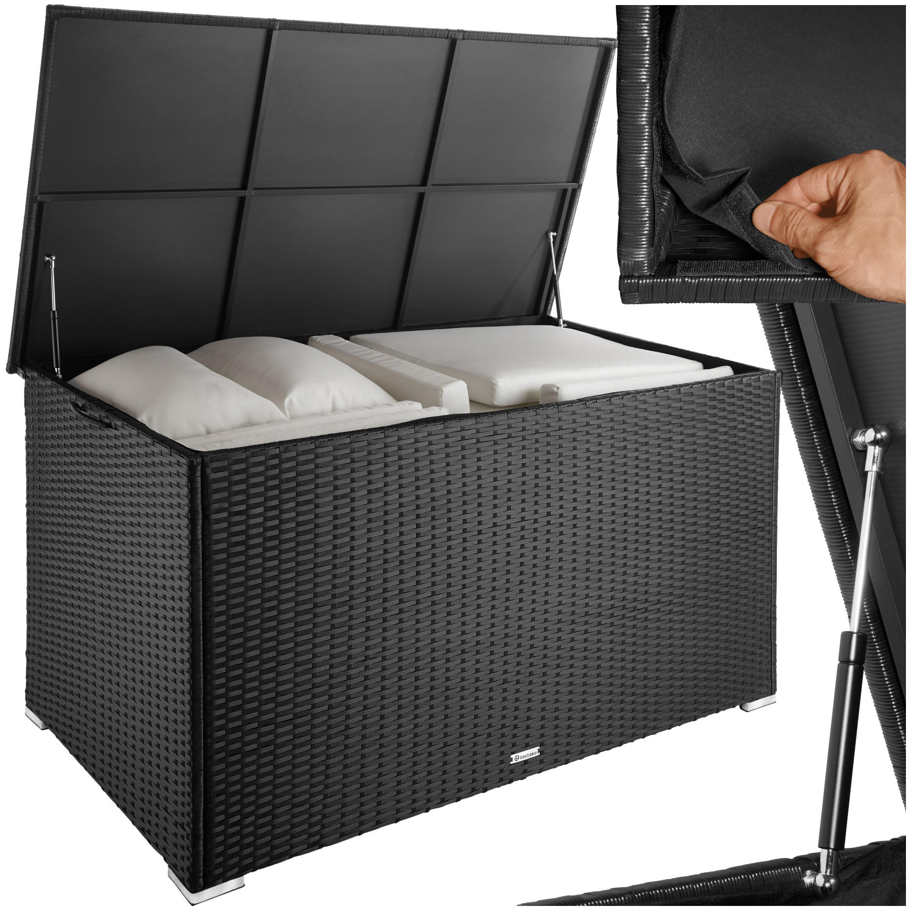 AUFLAGENBOX Oslo,145 x 82,5 x 79,5 cm,schwarz - Schwarz, Kunststoff (82.5/79.5/145cm) - tectake