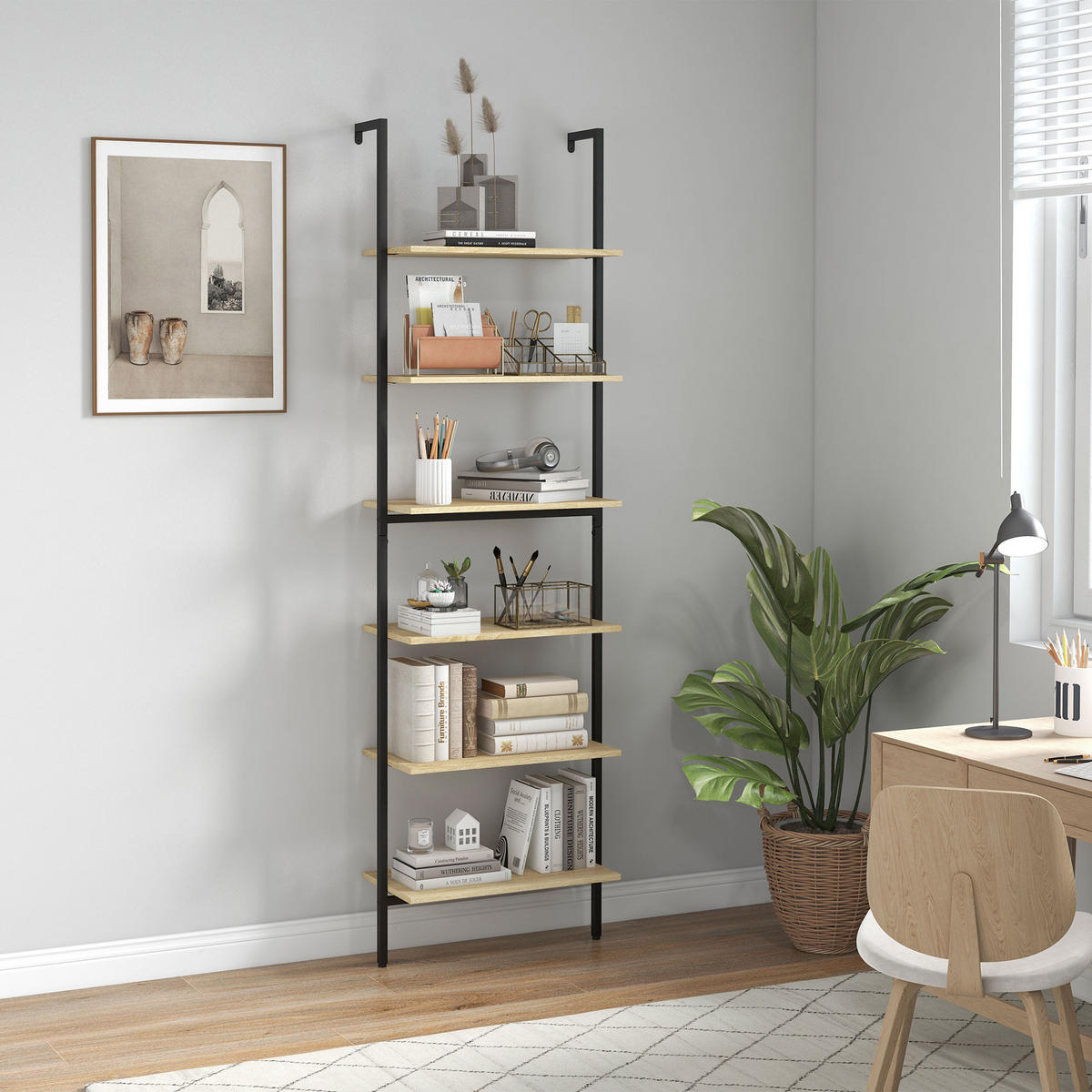 REGAL DE-15493 6-stufig, 60/30/206 cm Schwarz/Naturholz - Naturfarben, Holzwerkstoff (60/206/30cm) - ComfortXL