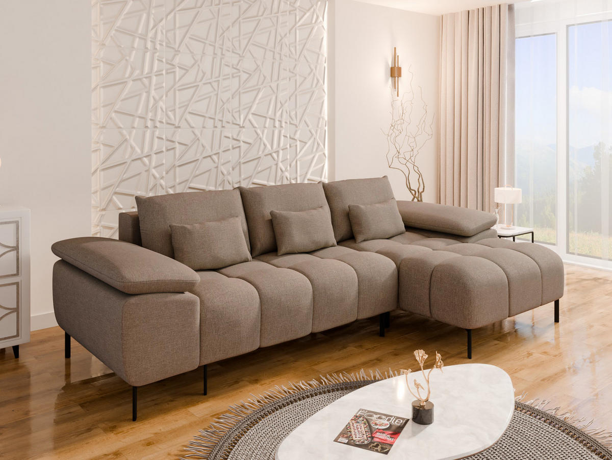 ECKSCHLAFSOFA 4-Sitzer DOLUS – Modernes Ecksofa mit Schlaffunktion Rechts montierbar, Braun - Braun, Holz (141/277cm) - Panda Möbel