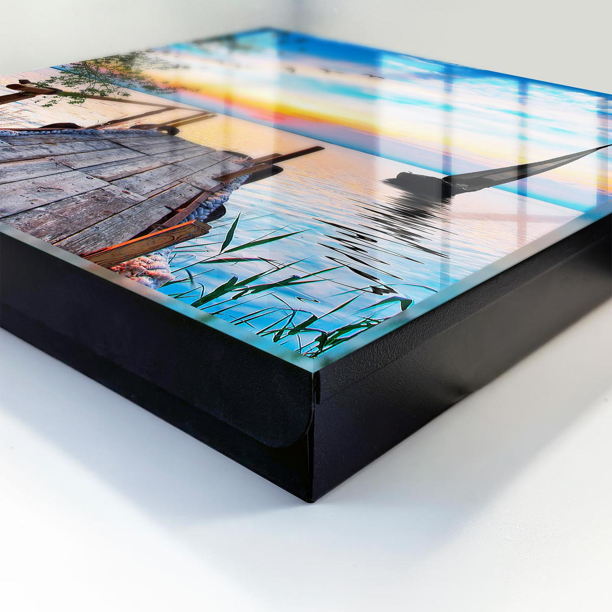 SCHLÜSSELBOX Schwarz 30x30 cm- Türöffnung nach rechts - Friedliche Landschaft - Blau, Metall (30/30/5cm) - TULUP