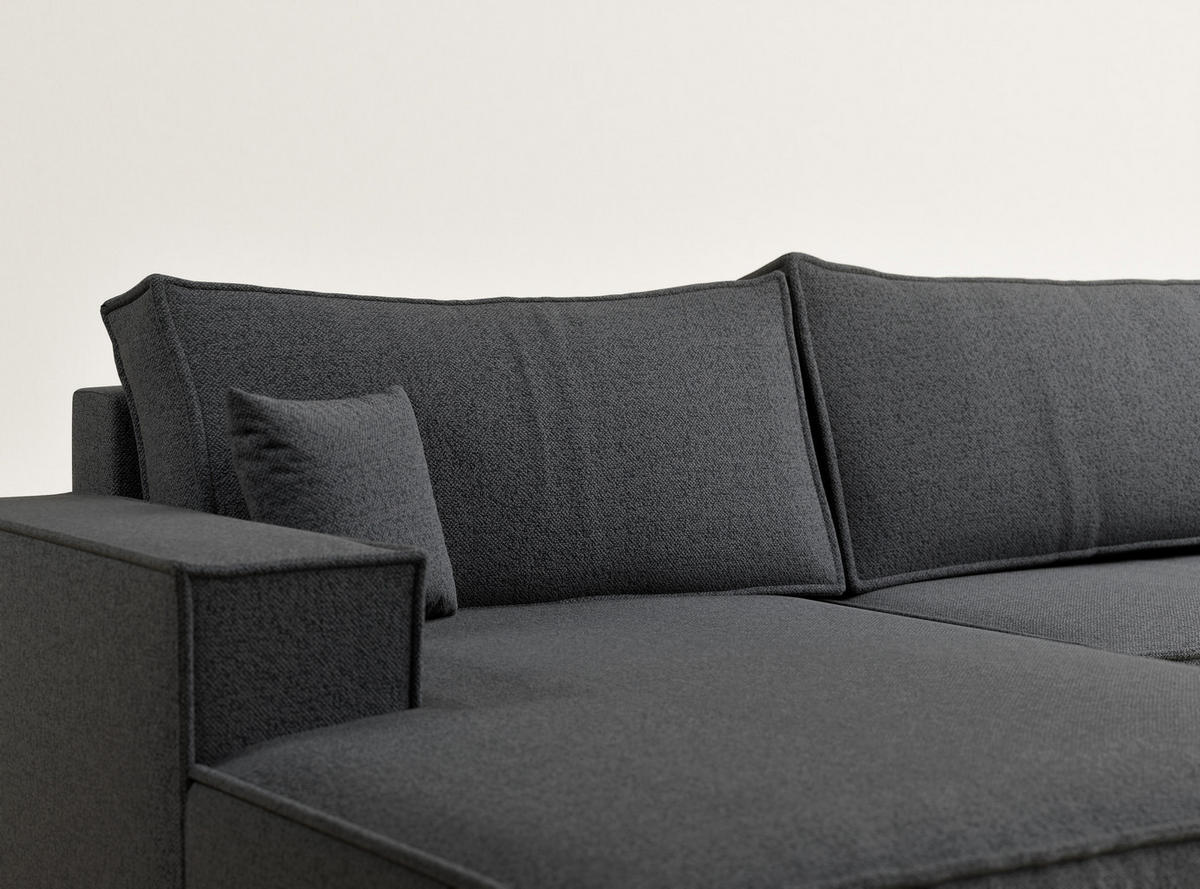 WOHNLANDSCHAFT Kyoto Anthrazit Webstoff - Schwarz/Grau, Holz/Holzwerkstoff (398/70/148cm) - Maison de Reve