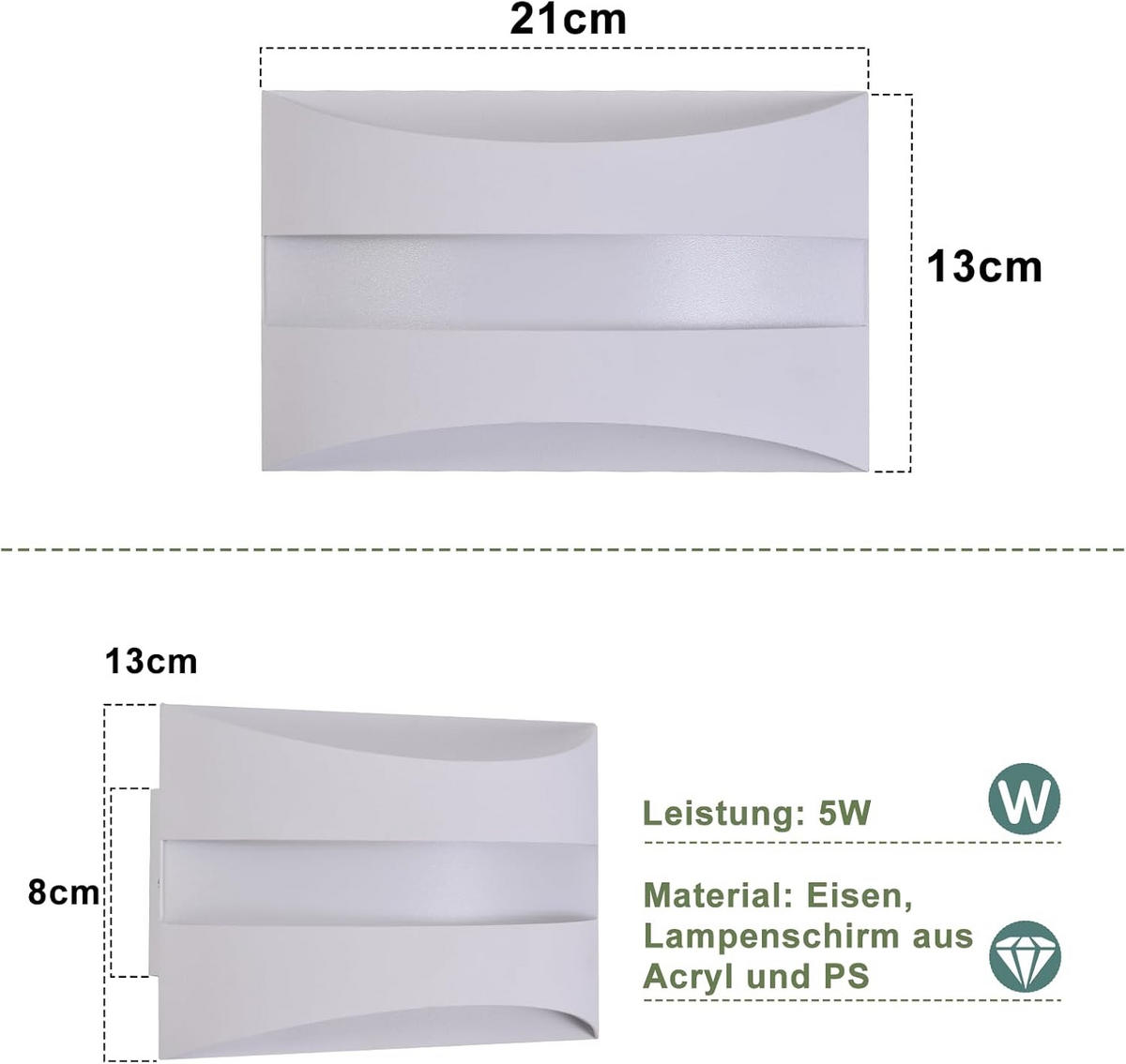 LED WANDLEUCHTE BURTON Ⅲ 21/13/8 cm - Weiß, Metall (13/8/21cm) - Nettlife