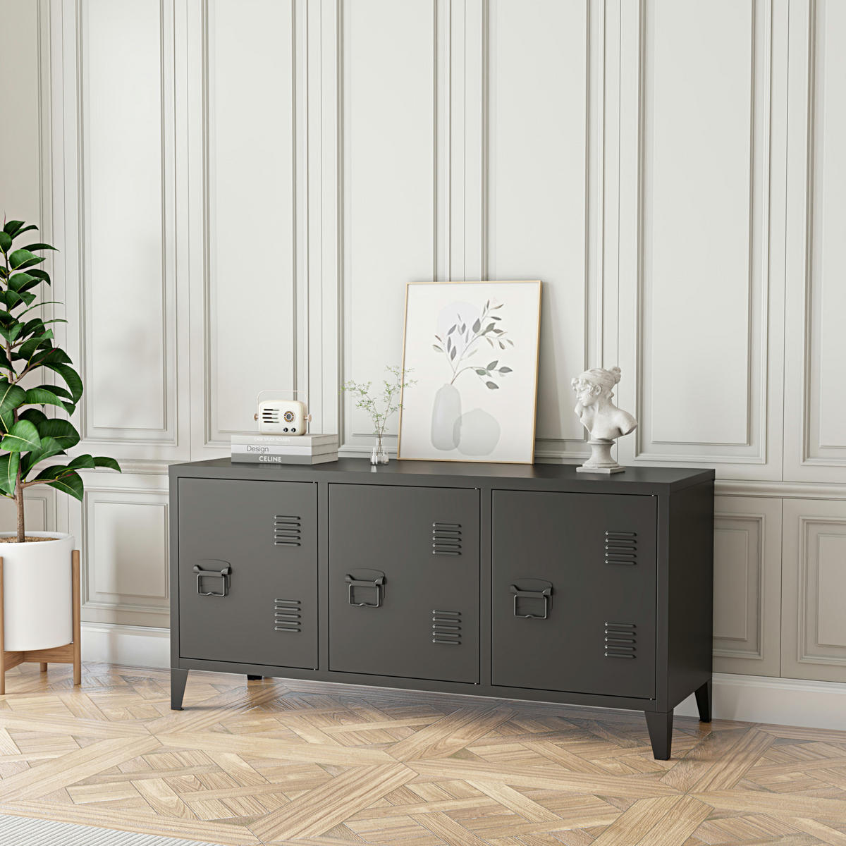 SIDEBOARD Kotka - Schwarz, Metall (113/58/40cm) - [en.casa]