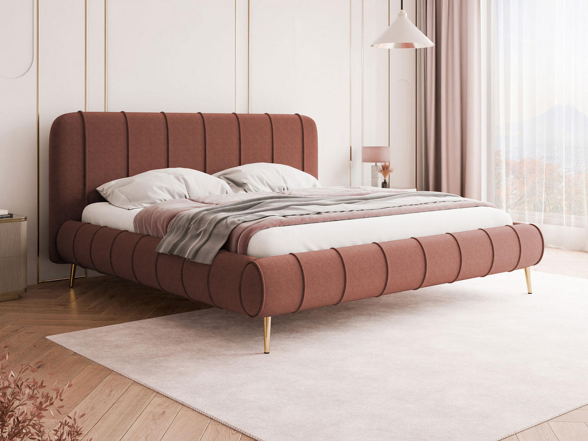 POLSTERBETT Slim XI mit Füße - Goldfarben/Rosa, Holz/Holzwerkstoff (200/200cm) - MIRJAN24