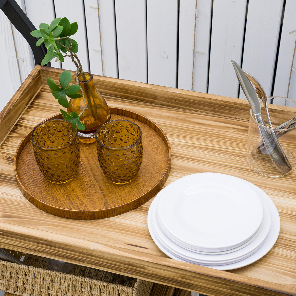 SERVIERWAGEN, Faltbares Gartenrollwagen, mit 3 Regalenmit, Griff, Tanne+Metall, Natur - Fichtefarben, Holz/Metall (50/90/79cm) - Outsunny