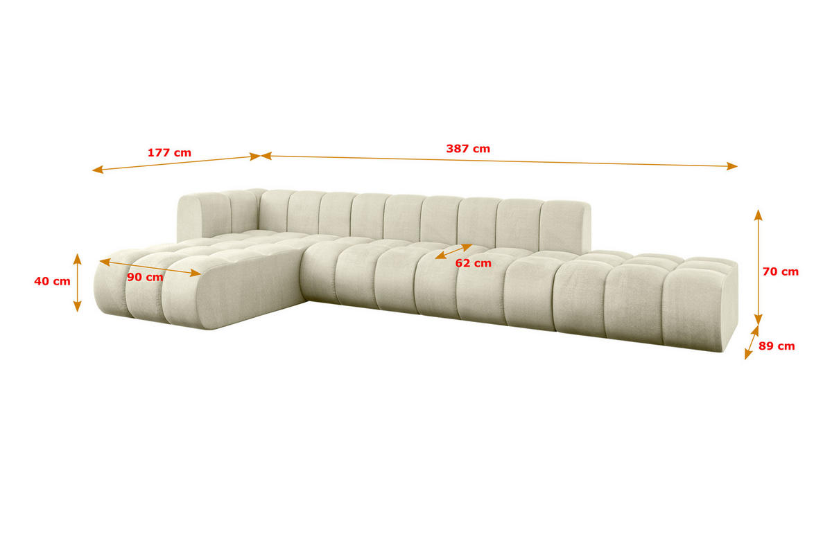 ECKSOFA modulares Sofa Zuvon-L2 - 387x177x70 cm Beige - Beige, Holzwerkstoff/Textil (387/177cm) - ALTDECOR