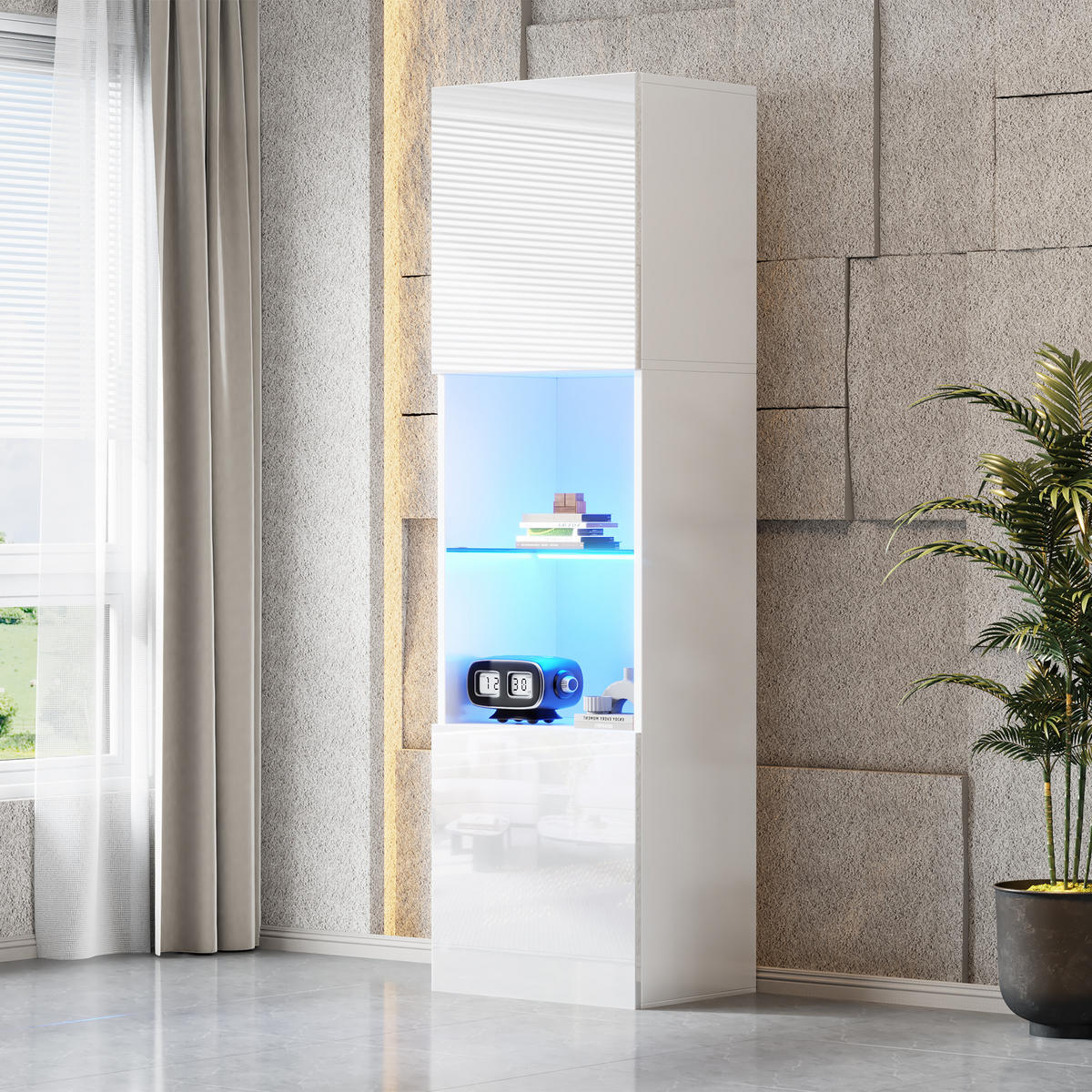 VITRINE 45/35/160 cm weiß aus Spanplatte mit LED-Beleuchtung - Weiß, Holzwerkstoff (45/160/35cm) - OKWISH
