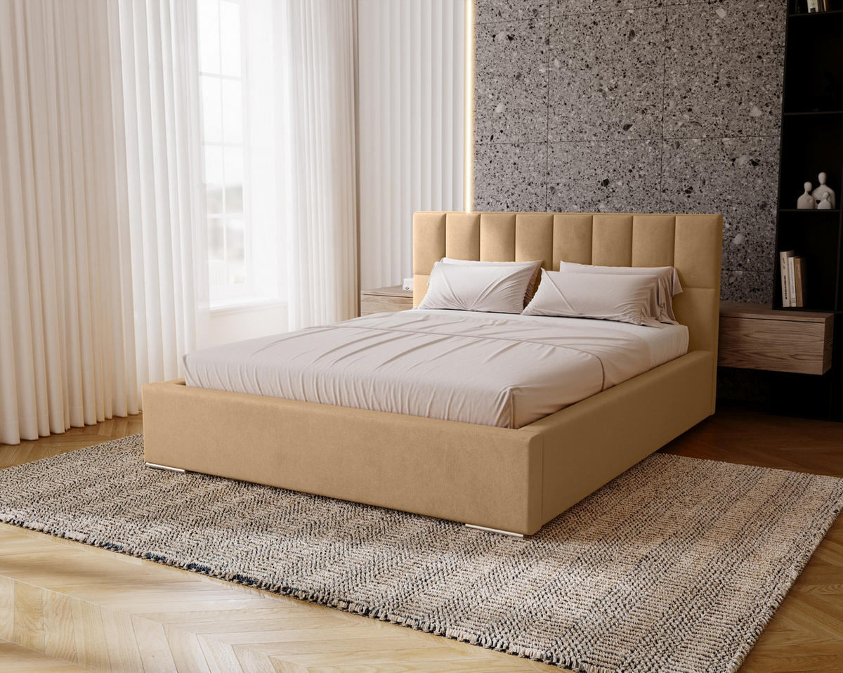 POLSTERBETT Dream 200x200 cm, Doppelbett mit Bettkasten und Lattenrost aus Holz, Velourstoff: Beige - Beige, Holz/Textil (200/200cm) - Marpur