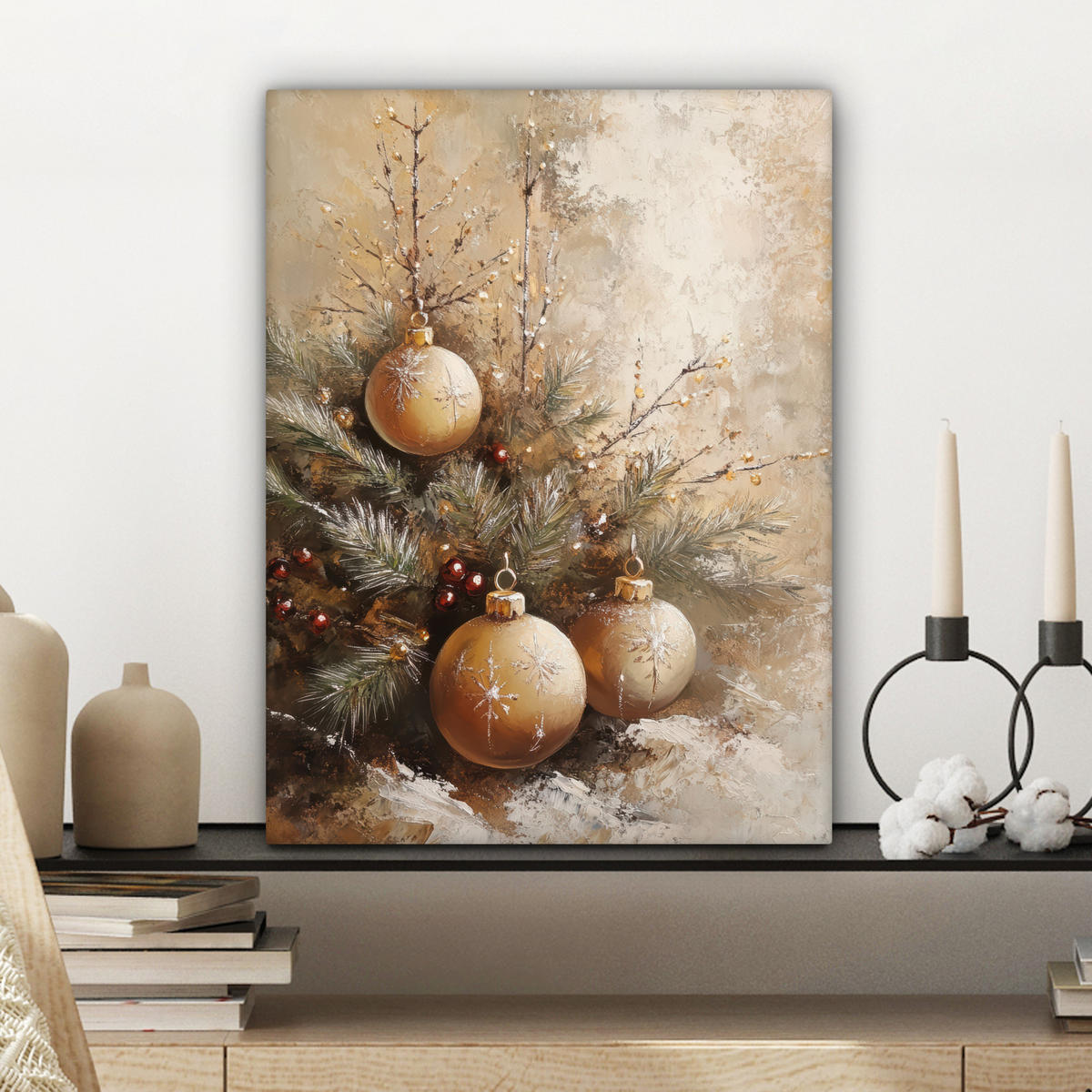 LEINWANDBILD Weihnachten - Kugeln - Beige - Gold 30x40 cm - Goldfarben, Textil (30/40cm) - MuchoWow