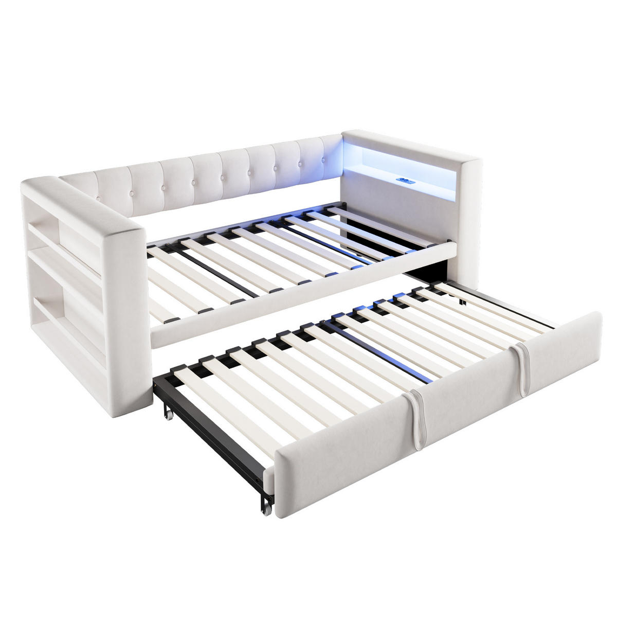 TAPECIRANI krevet 90/180x190 cm s LED osvjetljenjem, utičnicom i spremištem, Bež - bež, drvni materijal (90/190cm) - Redom
