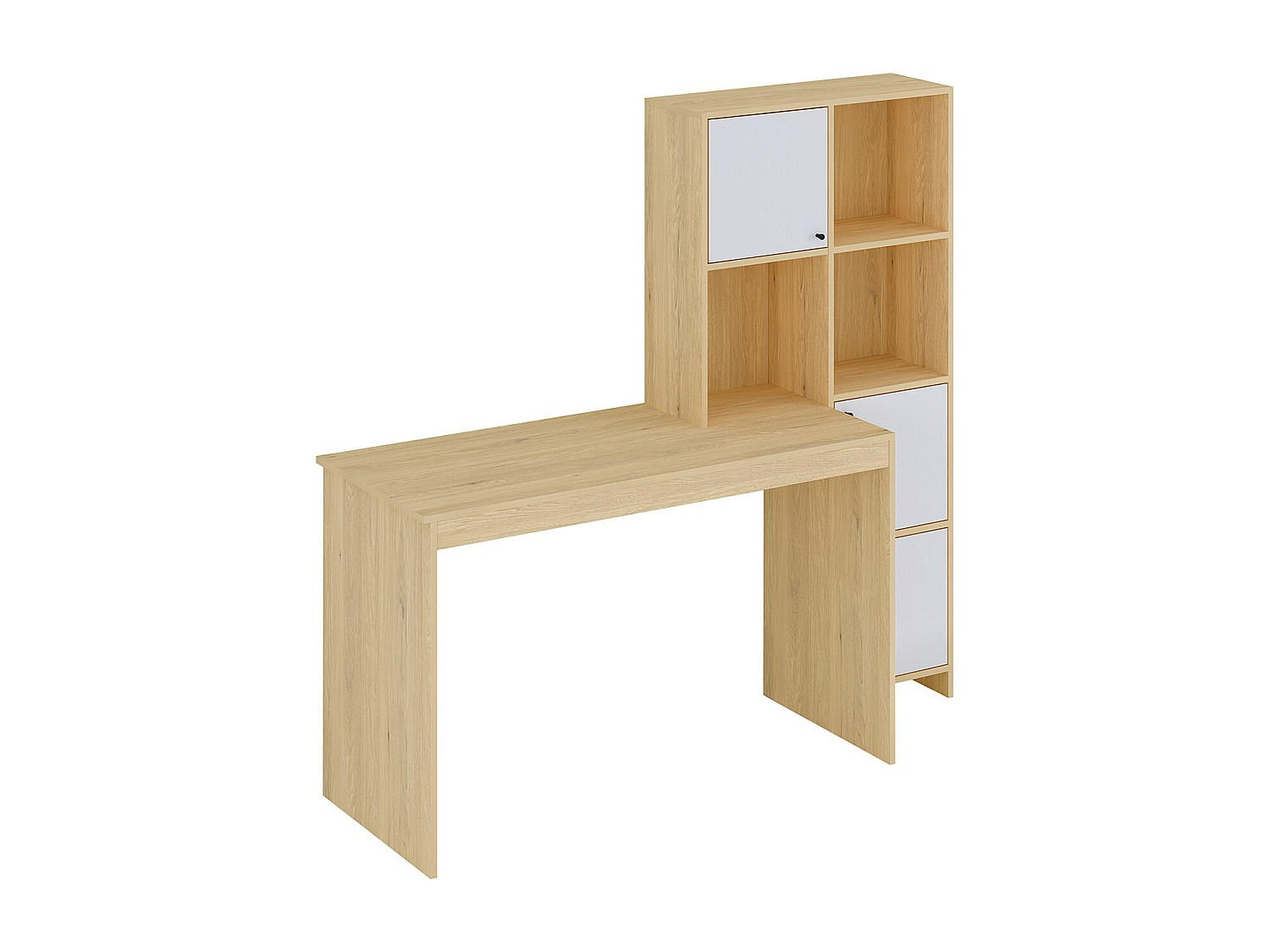 SCHREIBTISCH mit 3 Schränken & 3 Ablagefächern - Holzfarben & Weiß - ALIOBINI - Naturfarben, Holz (156.8/51.5/146.8cm) - Vente-Unique