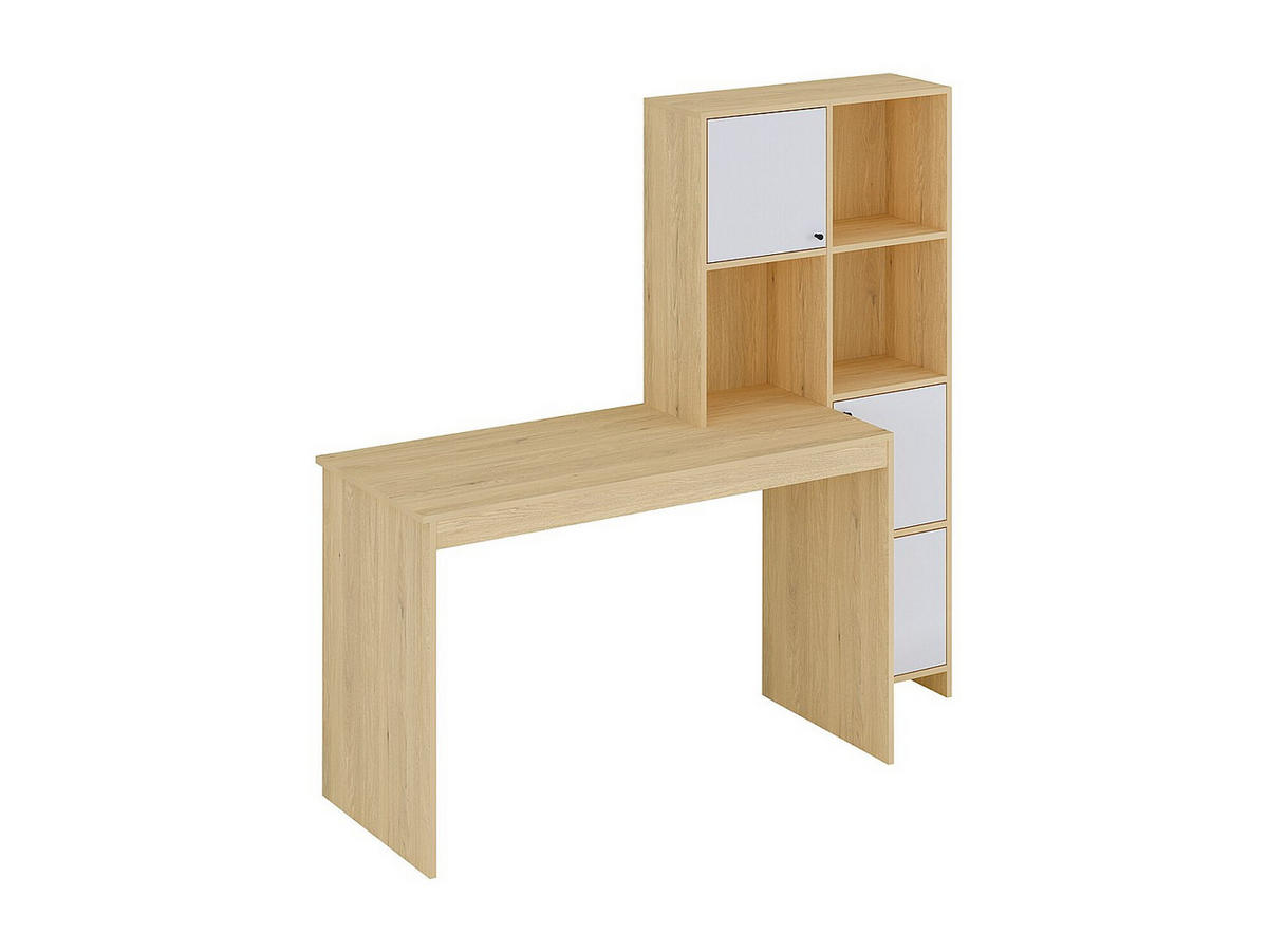 SCHREIBTISCH mit 3 Schränken & 3 Ablagefächern - Holzfarben & Weiß - ALIOBINI - Naturfarben, Holz (51.5/156.8/146.8cm) - Vente-Unique