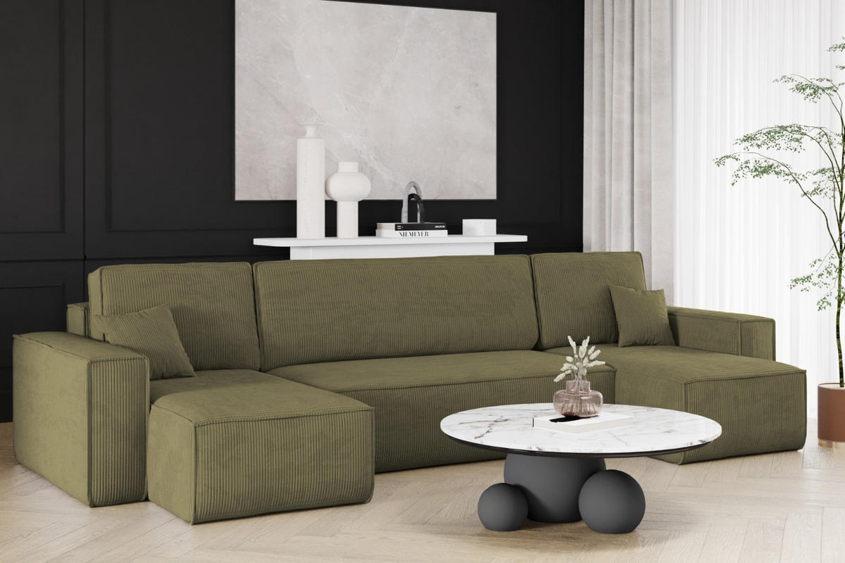 ECKSOFA Mit Schlaffunktion Und Bettkasten BEST Dicker Cord Poso Olive - Olivgrün, Holz/Textil (312/142cm) - Kaiser Möbel