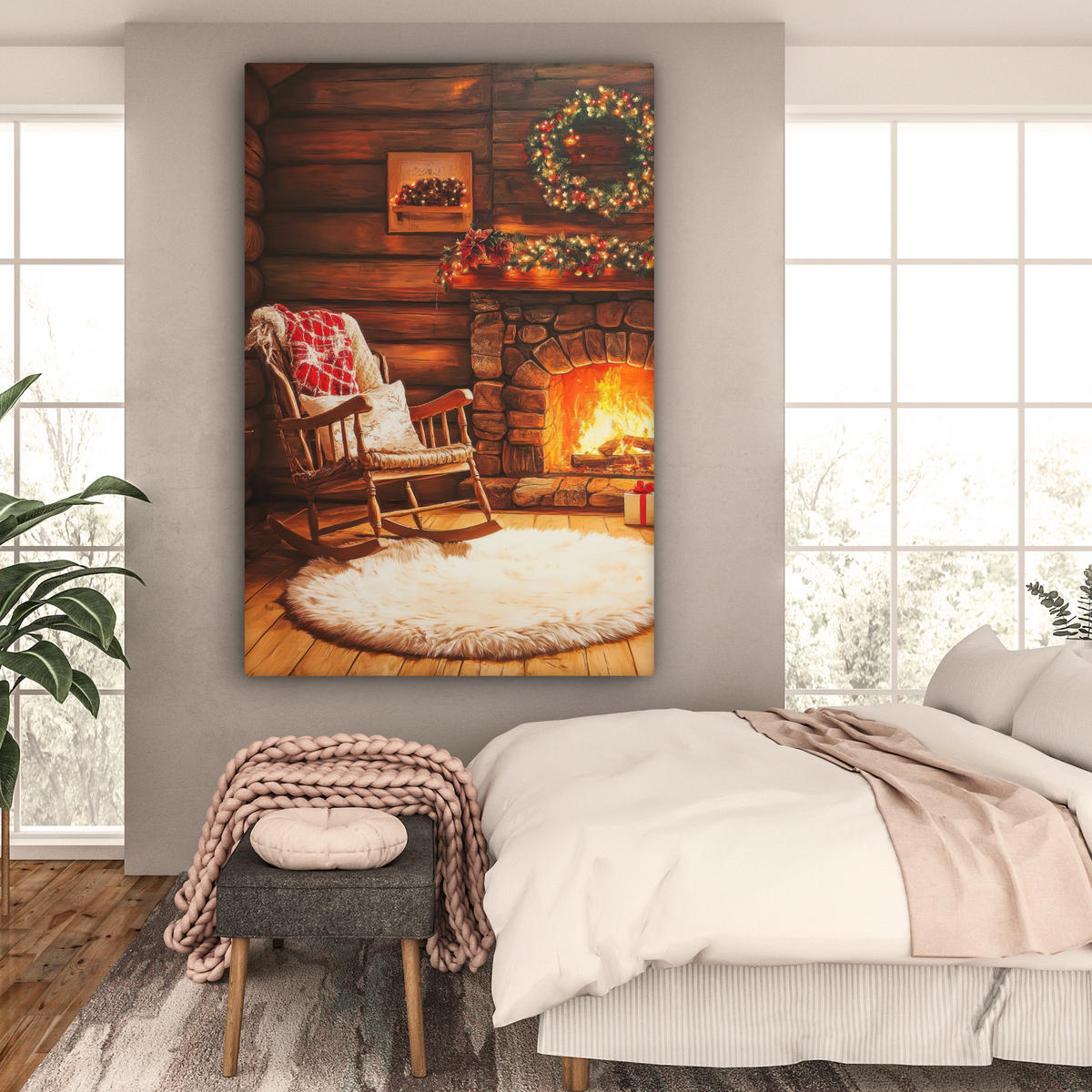 SLIKA NA PLATNU Zima 90x140 cm - barve jantarja, tekstil (90/140cm) - MuchoWow
