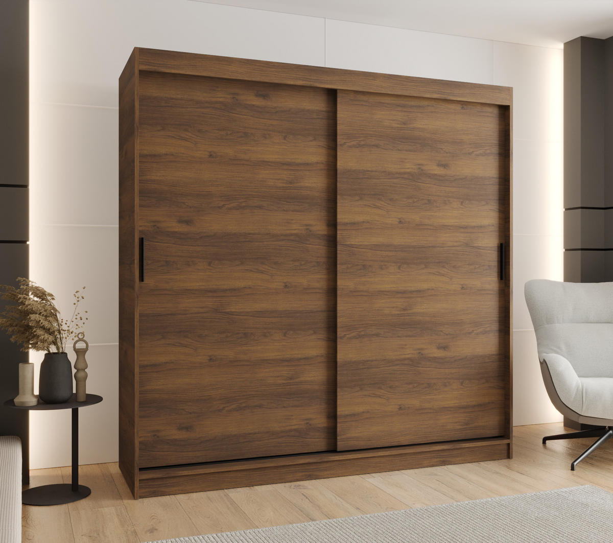 ŠATNÍ skříň s posuvnými dveřmi 200/200/62 2dveřová - černá/hnědá, dřevo/plast (200/200/62cm)