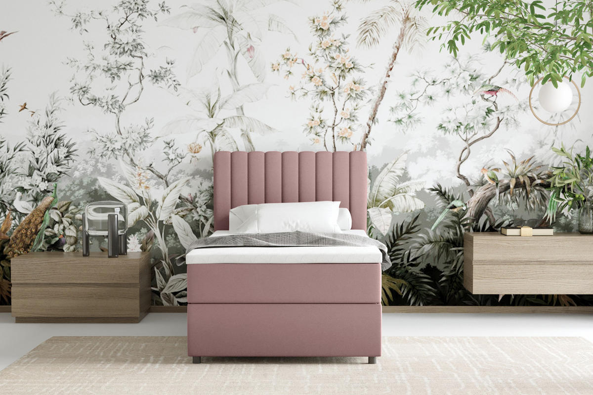 BOXBETT Everest 90 x 200 cm Einzelbett mit hochwertiger Bonell-Matratze und Topper - Rosa, Holz (90/200cm) - Panda Möbel