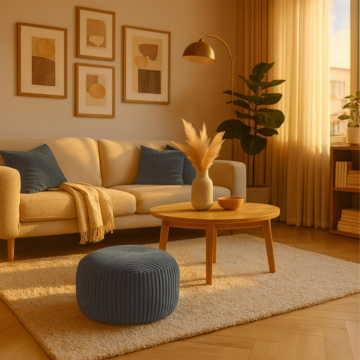 CORD-POUF - Dunkelgrau/Anthrazit, Kunststoff/Textil (35/25/35cm) - Relaxdays