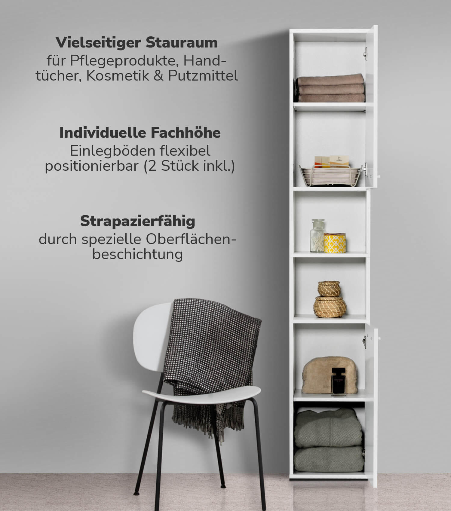 BAD HOCHSCHRANK Der Kapitän - Weiß, Holzwerkstoff (33/180/34cm) - Mokebo