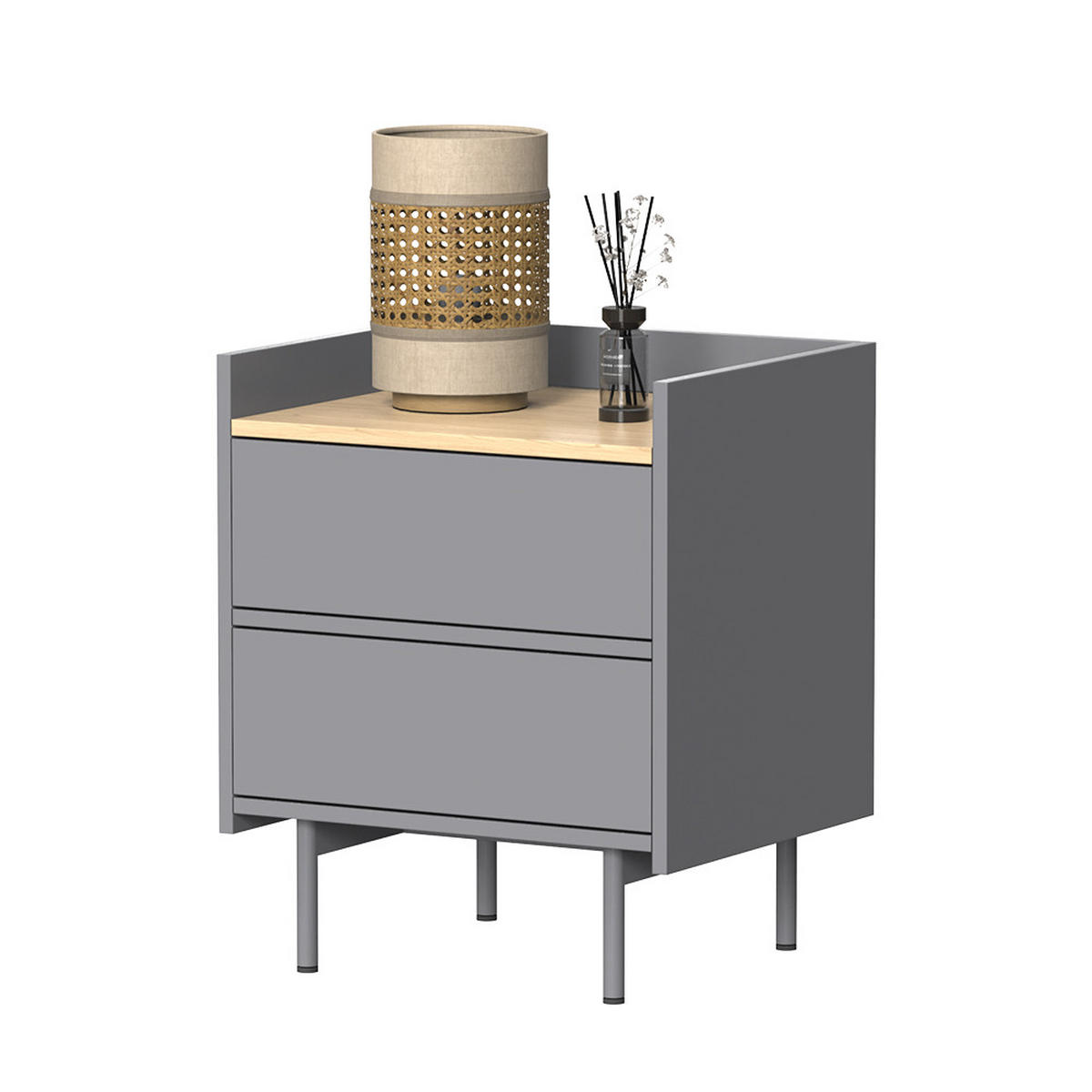 NACHTTISCH Velina Grau/Eiche 48 x 58 cm mit 2 Schubladen - Eichefarben/Grau, Holzwerkstoff (48/58/40cm) - Vicco