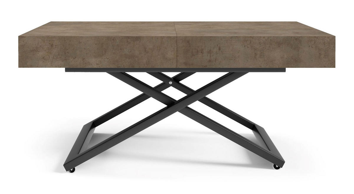 COUCH-/ESSTISCH Sanna U Chicago Concrete dunkelgrau 120 - 200 / 80 / 27 - 80cm - Dunkelgrau/Schwarz, Holz/Holzwerkstoff (80/120/27cm) - Feldmann-Wohnen