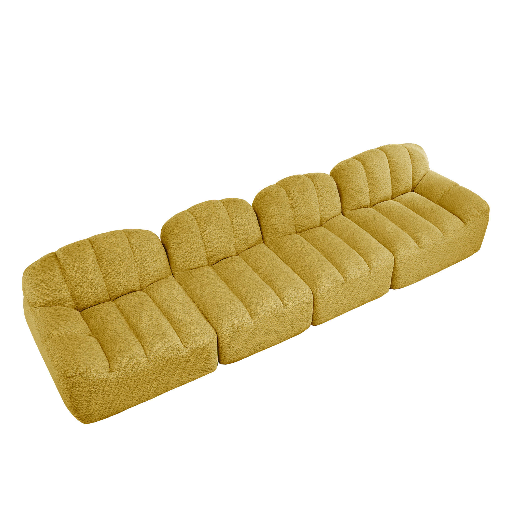 4-SITZER Sofa 366x104x79 cm aus körnigem Fleece-Stoff rahmenlos modular, gelb - Gelb, Textil (104/79/366cm) - Luhomfu